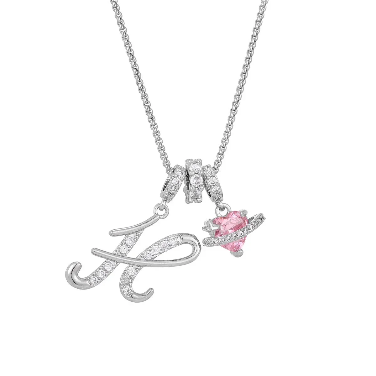 Nerute - Collana Con Iniziale e Ciondolo a Forma di Cuore Rosa - Image 34