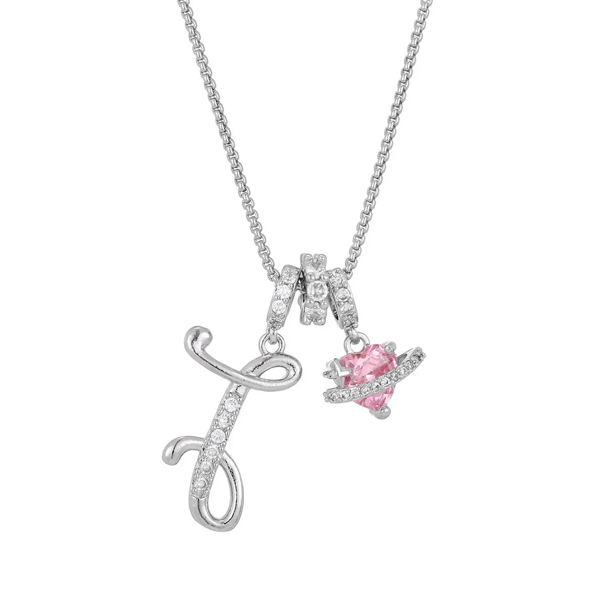 Nerute - Collana Con Iniziale e Ciondolo a Forma di Cuore Rosa - Image 35