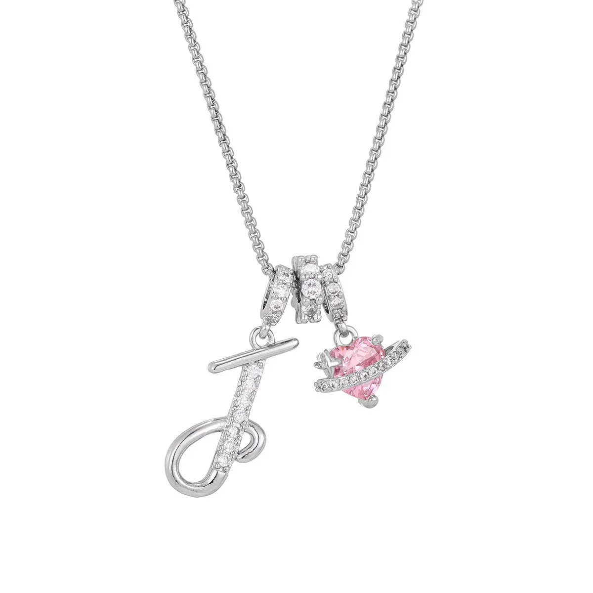 Nerute - Collana Con Iniziale e Ciondolo a Forma di Cuore Rosa - Image 36