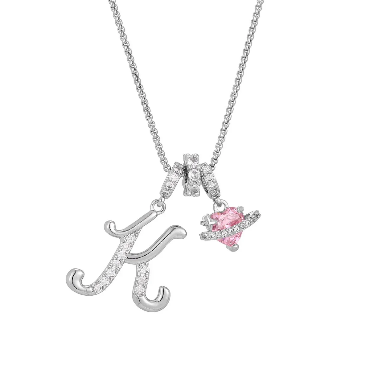 Nerute - Collana Con Iniziale e Ciondolo a Forma di Cuore Rosa - Image 37