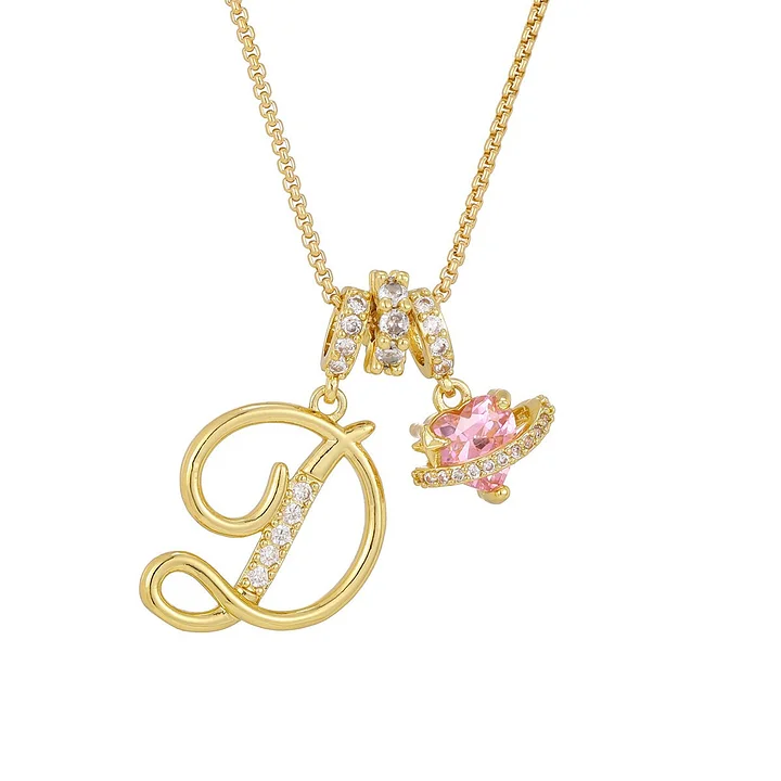Nerute - Collana Con Iniziale e Ciondolo a Forma di Cuore Rosa - Image 4
