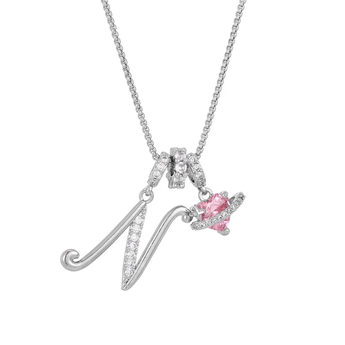 Nerute - Collana Con Iniziale e Ciondolo a Forma di Cuore Rosa - Image 40