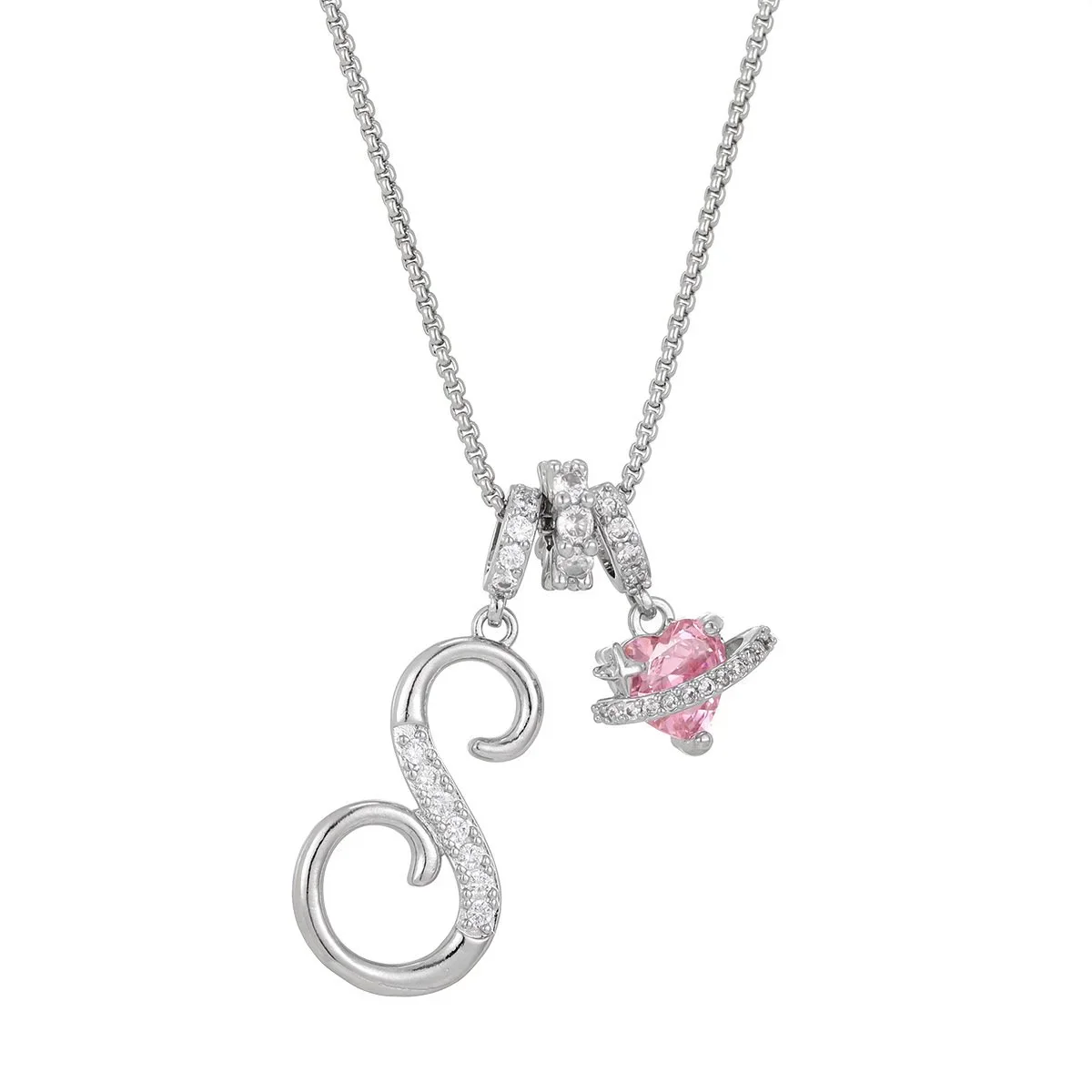Nerute - Collana Con Iniziale e Ciondolo a Forma di Cuore Rosa - Image 45