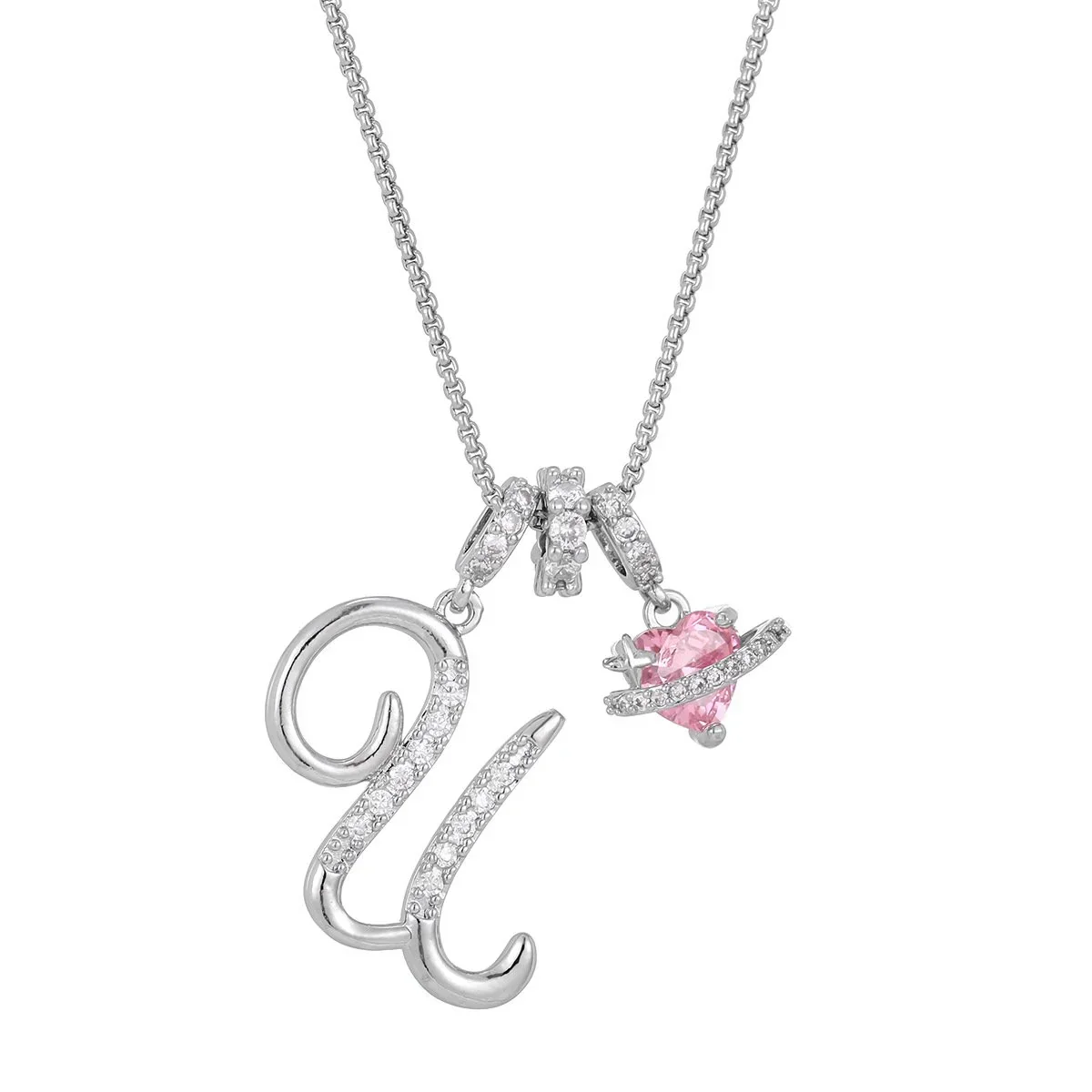 Nerute - Collana Con Iniziale e Ciondolo a Forma di Cuore Rosa - Image 47