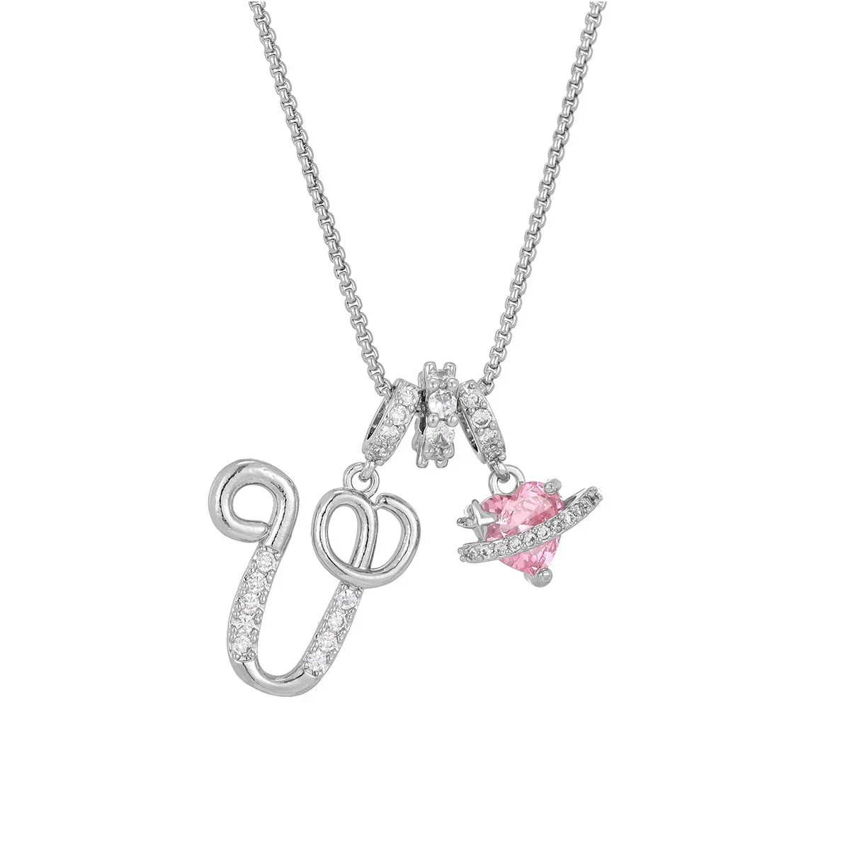 Nerute - Collana Con Iniziale e Ciondolo a Forma di Cuore Rosa - Image 48