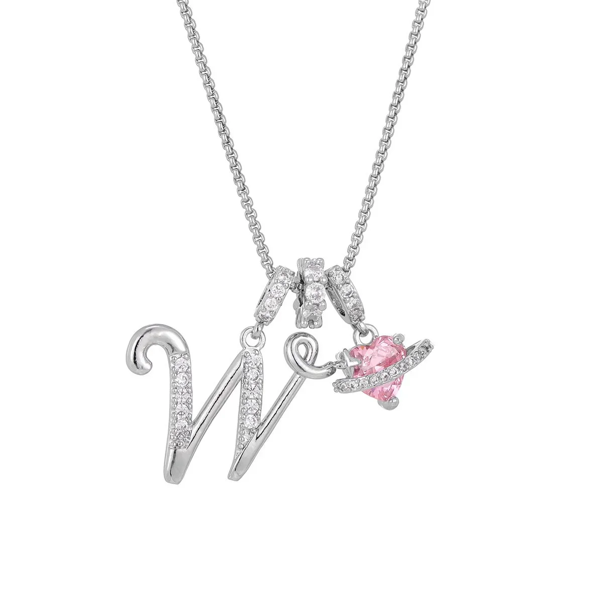 Nerute - Collana Con Iniziale e Ciondolo a Forma di Cuore Rosa - Image 49