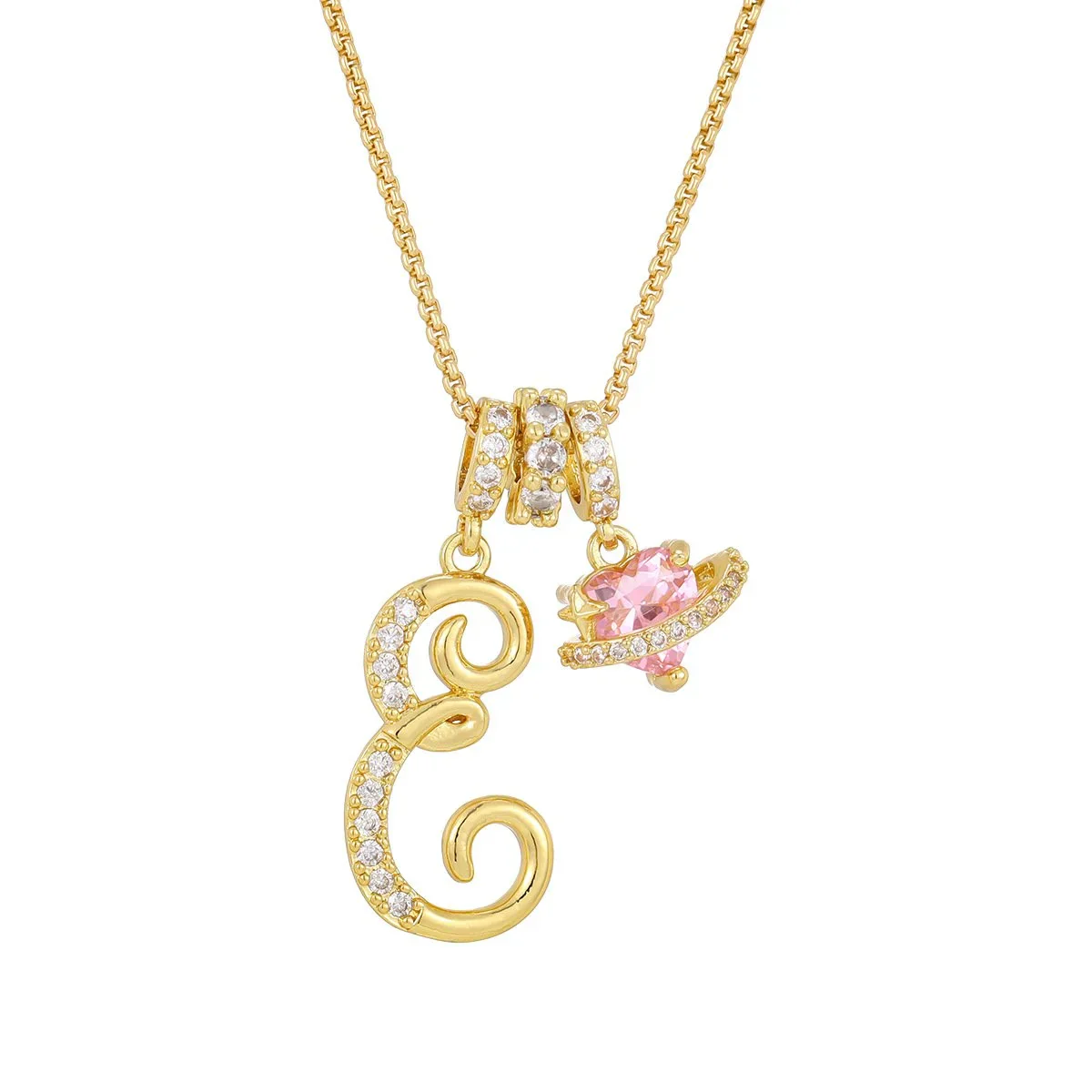 Nerute - Collana Con Iniziale e Ciondolo a Forma di Cuore Rosa - Image 5