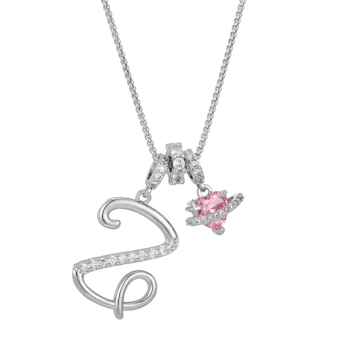 Nerute - Collana Con Iniziale e Ciondolo a Forma di Cuore Rosa - Image 52