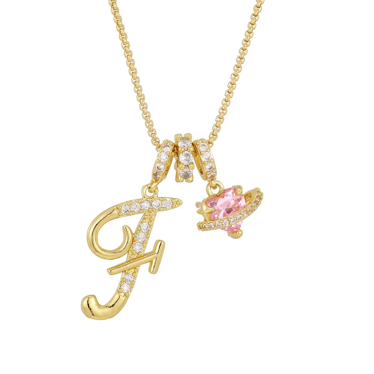 Nerute - Collana Con Iniziale e Ciondolo a Forma di Cuore Rosa - Image 6