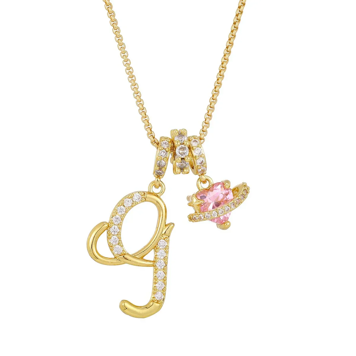 Nerute - Collana Con Iniziale e Ciondolo a Forma di Cuore Rosa - Image 7