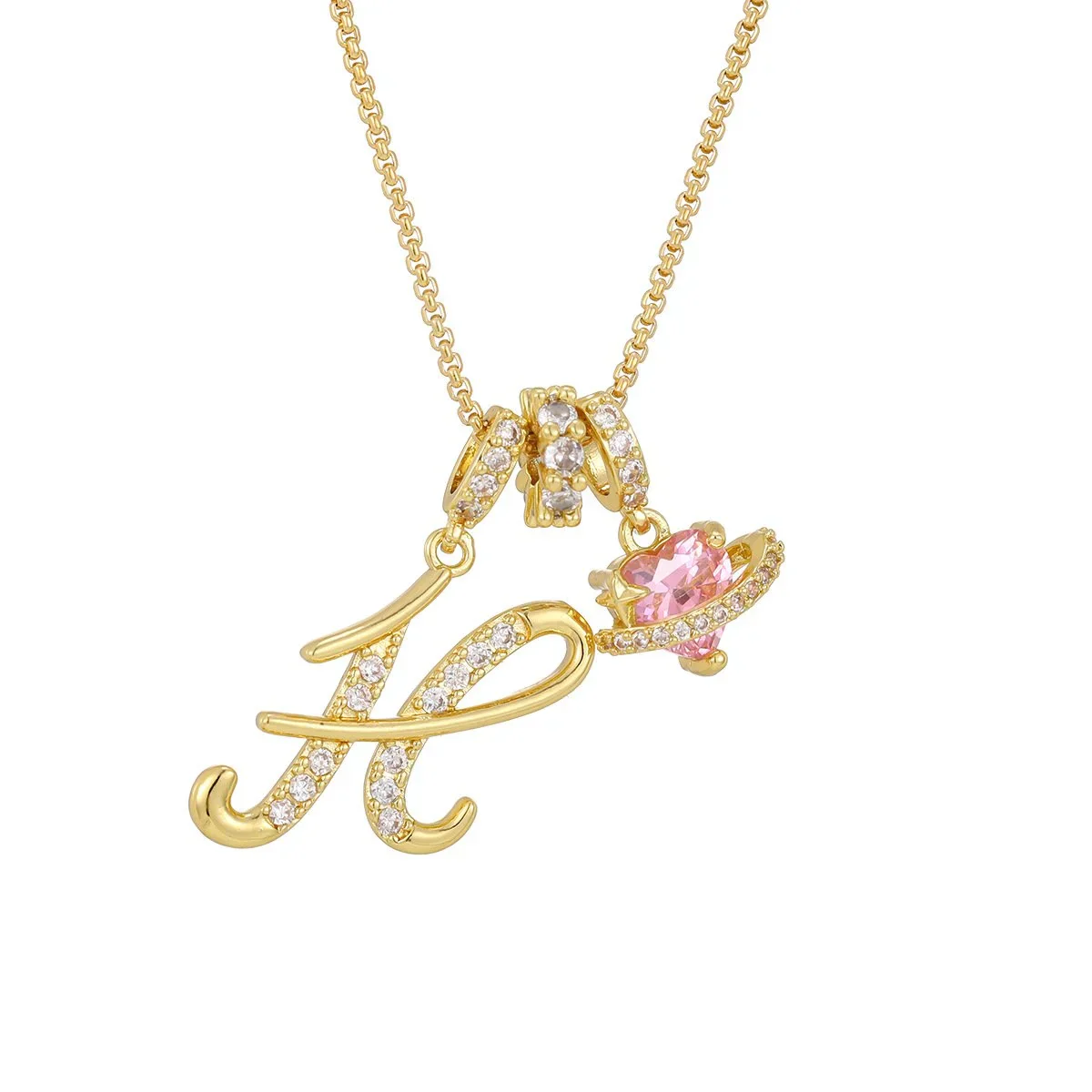 Nerute - Collana Con Iniziale e Ciondolo a Forma di Cuore Rosa - Image 8
