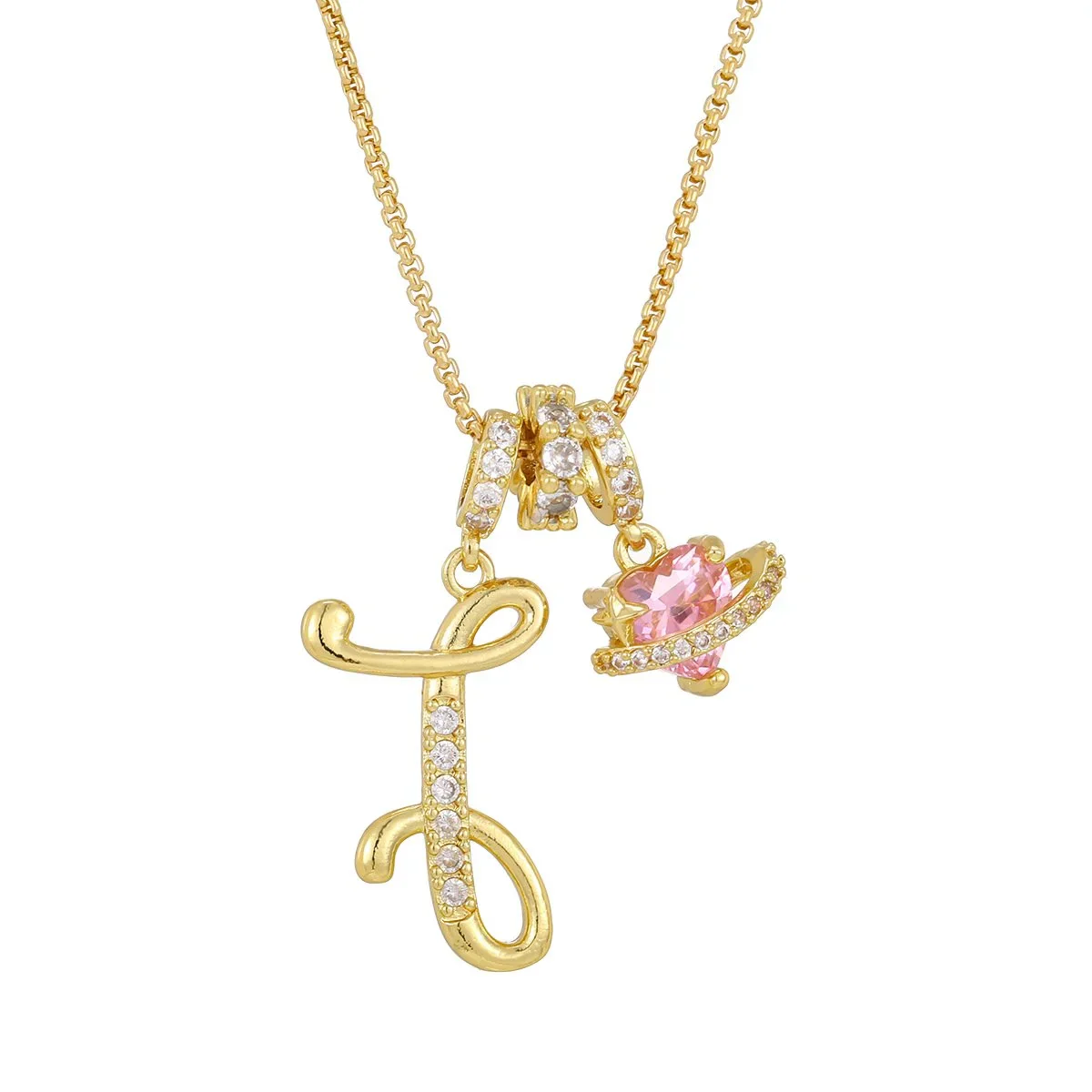 Nerute - Collana Con Iniziale e Ciondolo a Forma di Cuore Rosa - Image 9
