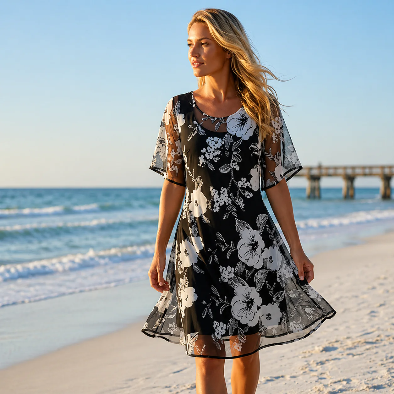 Noay - Elegante Abito in Chiffon Con Motivo Floreale - Image 5