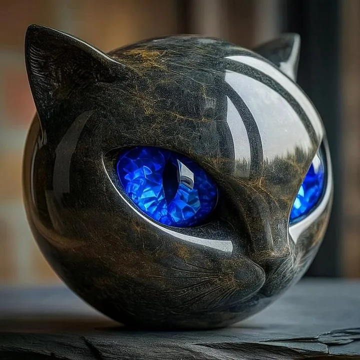 NyxCharm - Scultura Di Testa Di Gatto Nero Mistico - Image 4