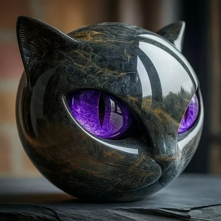 NyxCharm - Scultura Di Testa Di Gatto Nero Mistico - Image 5