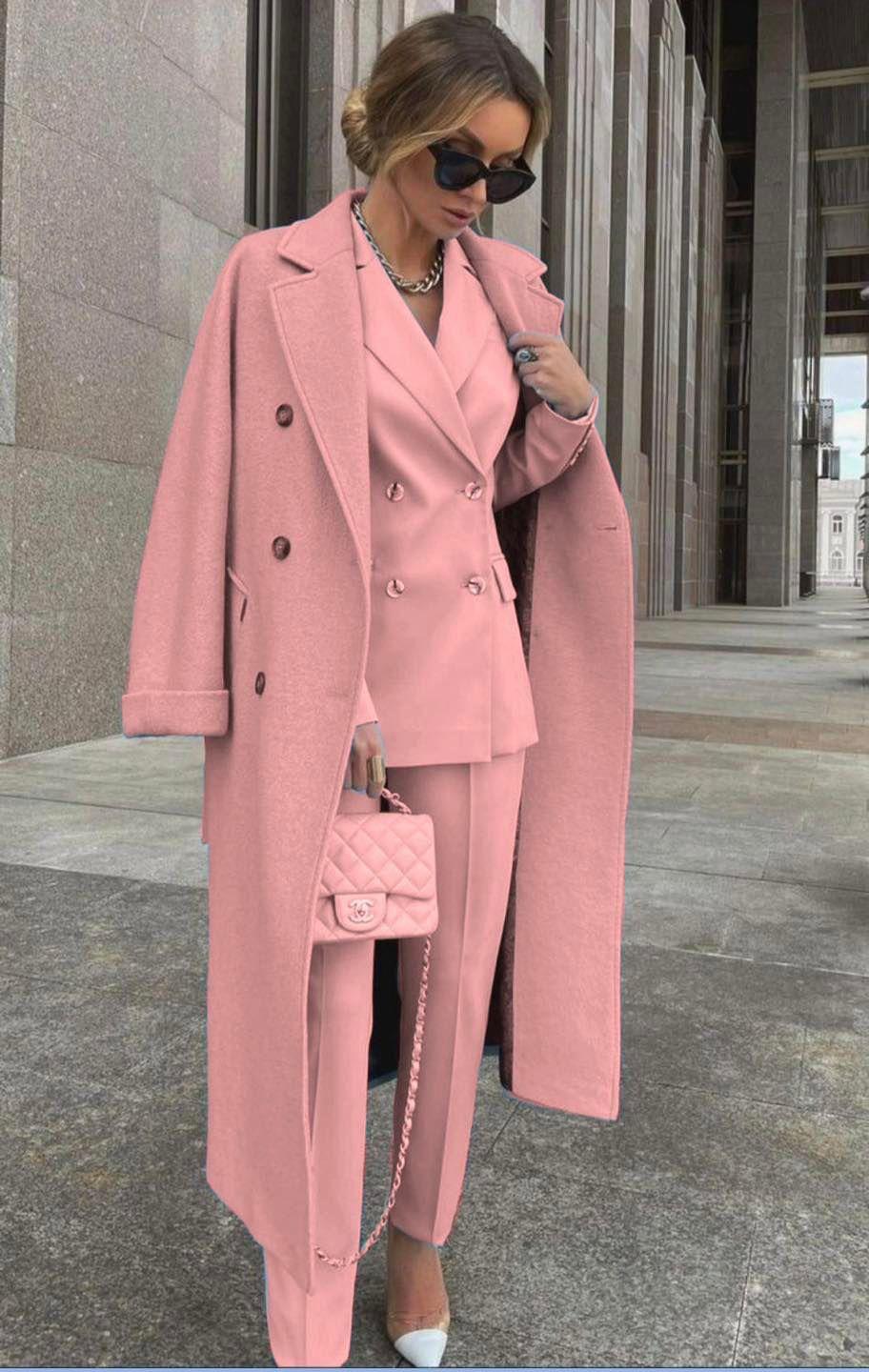 Ofelya - Elegante Completo Doppiopetto Con Cappotto Lungo - Image 2