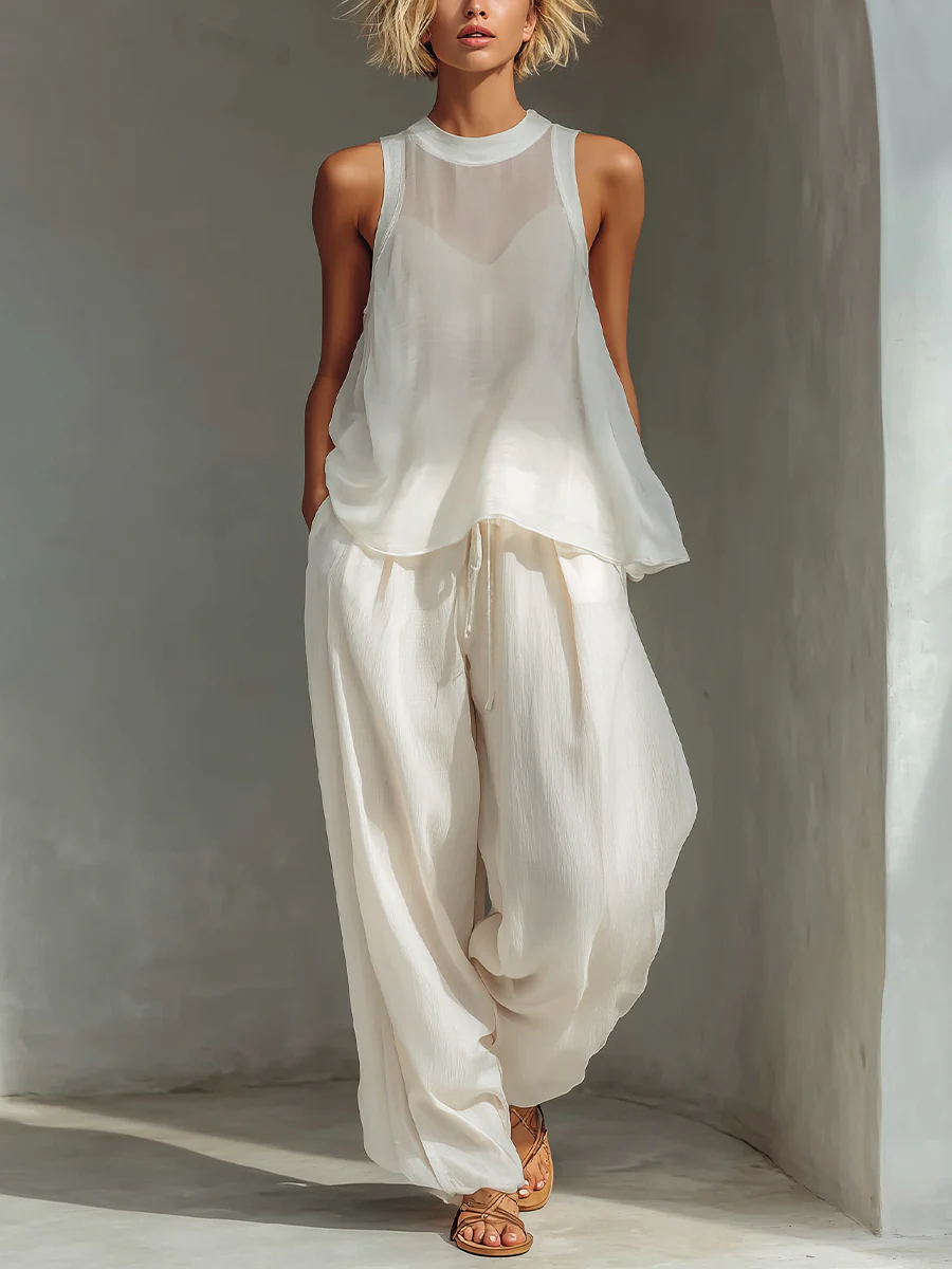 Olivian - Set Composto da top senza maniche in chiffon e pantaloni a gamba larga - Image 2