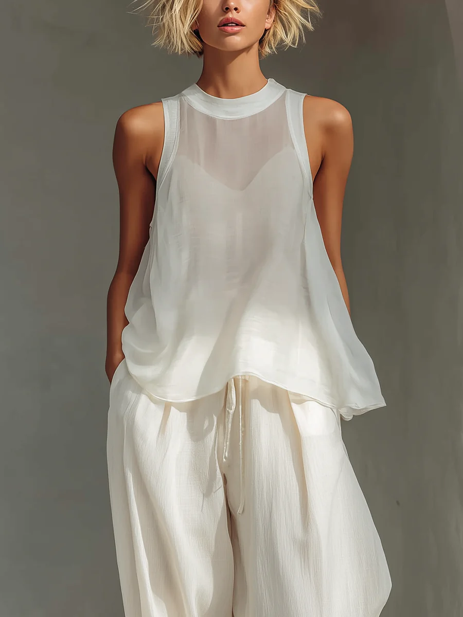 Olivian - Set Composto da top senza maniche in chiffon e pantaloni a gamba larga - Image 3