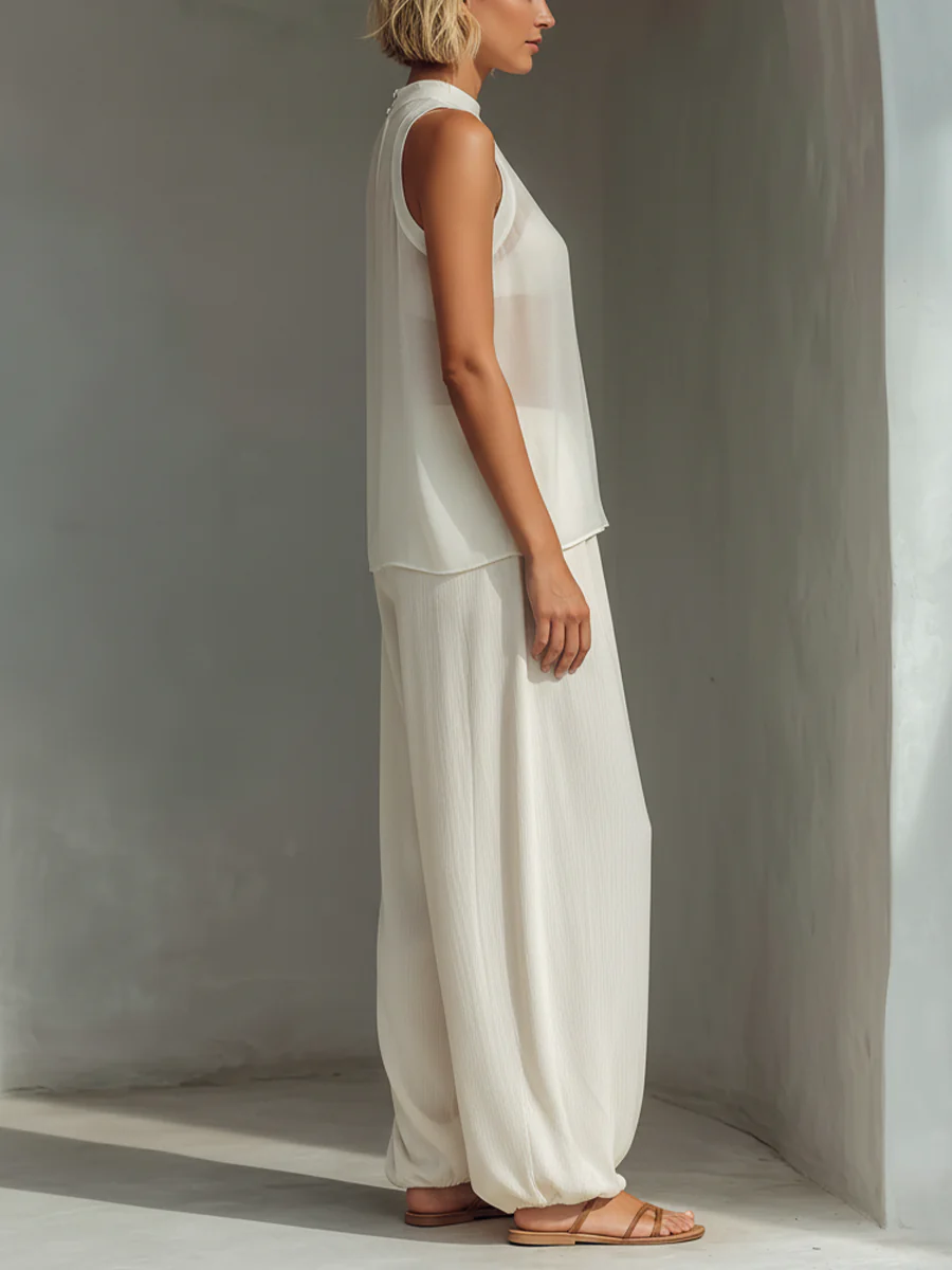 Olivian - Set Composto da top senza maniche in chiffon e pantaloni a gamba larga - Image 4