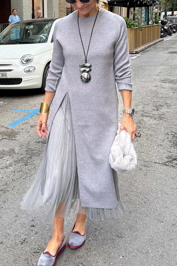 Oona - Abito in Tulle Con Drappeggio e Maglione Lungo Lavorato a Maglia - Image 2