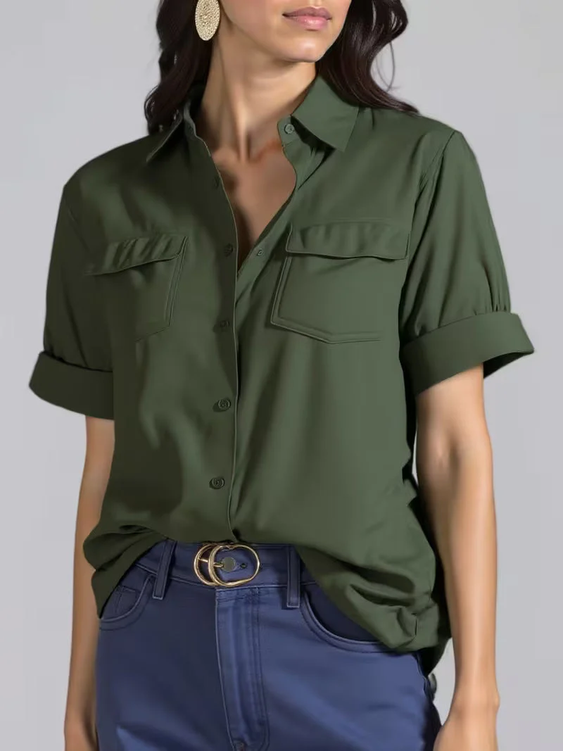 Ornilla - Camicia Ampia a Maniche Corte Con Taschino - Image 5