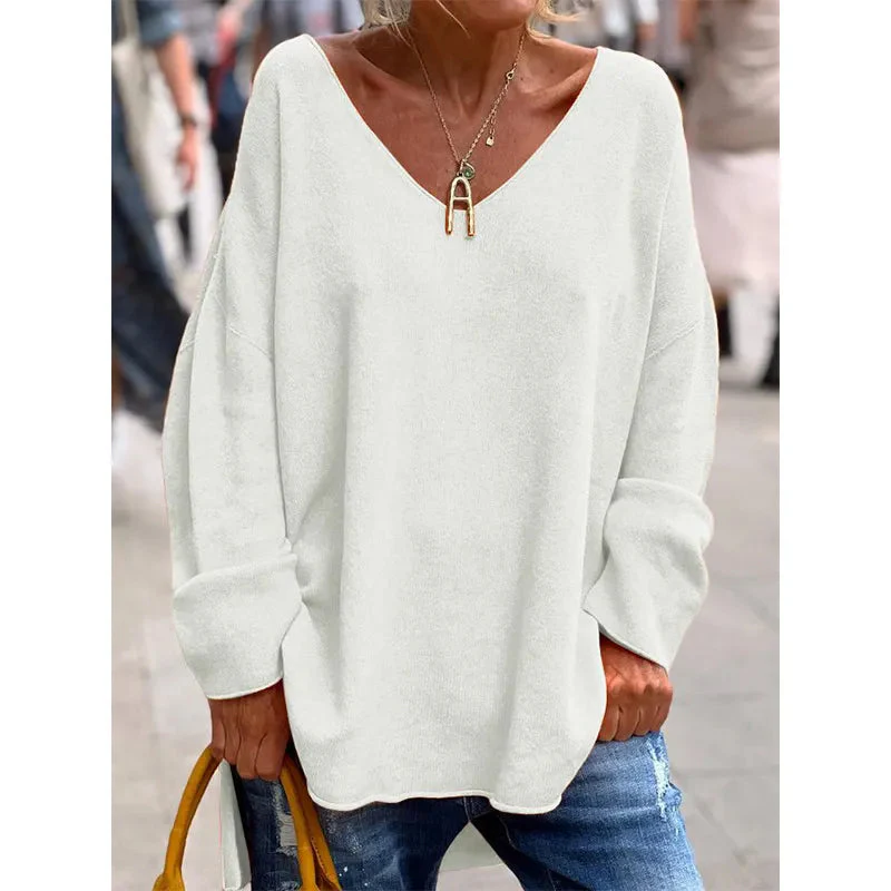 Paola - Elegante Top a Maniche Lunghe Con Scollo a V Ampio