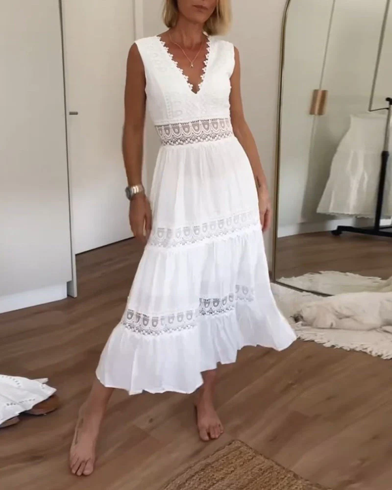 Papakosta - Elegante Abito Senza Maniche In Pizzo