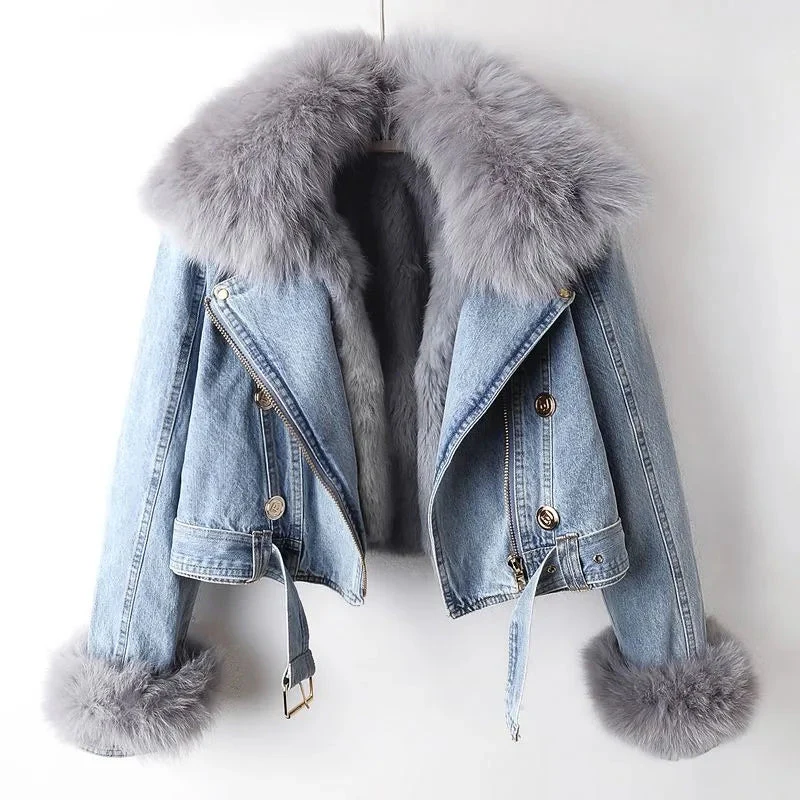Phylicia - Elegante Giacca In Denim Con Pelliccia Sintetica - Image 2