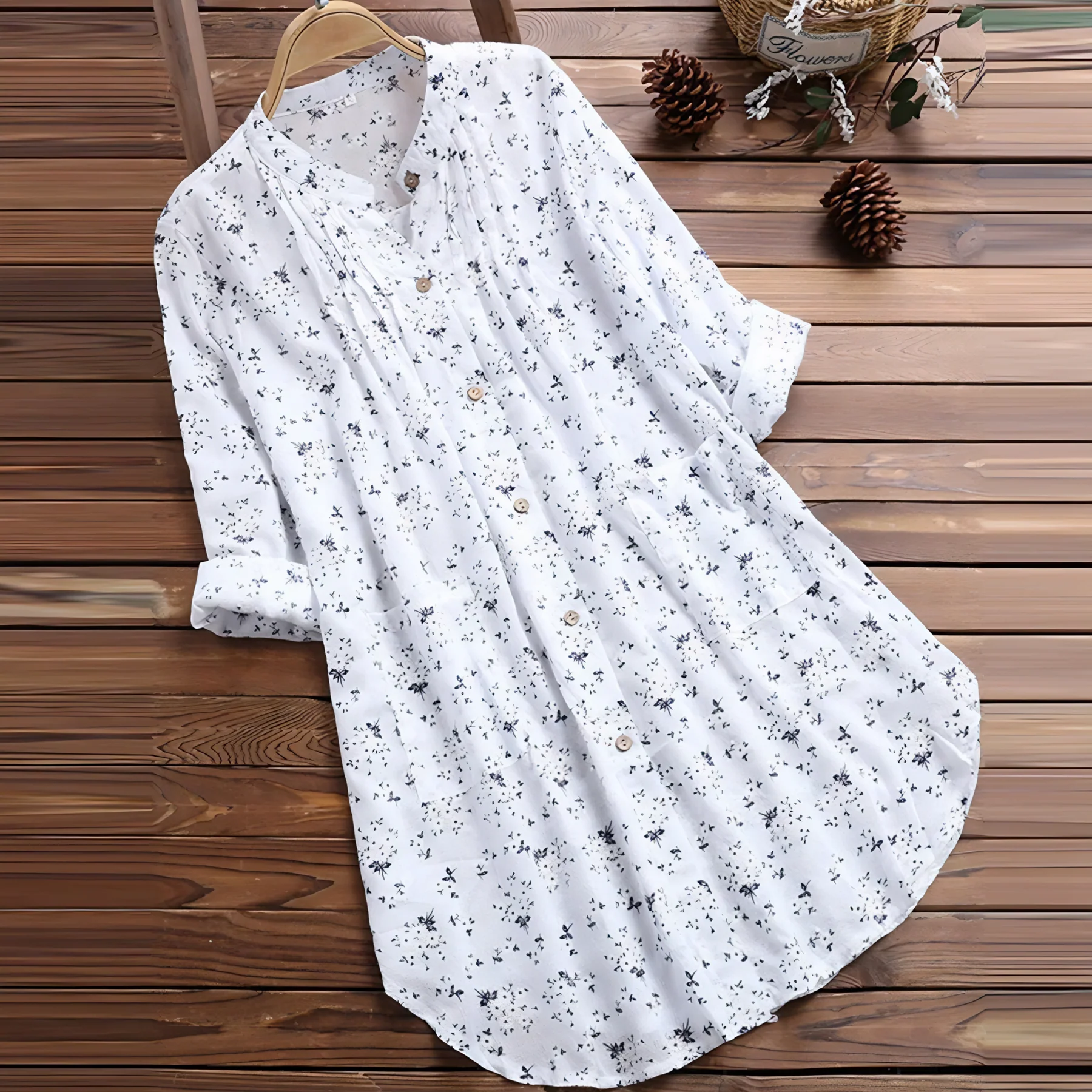 Prisca - Camicia a Maniche Lunghe con Motivo Floreale