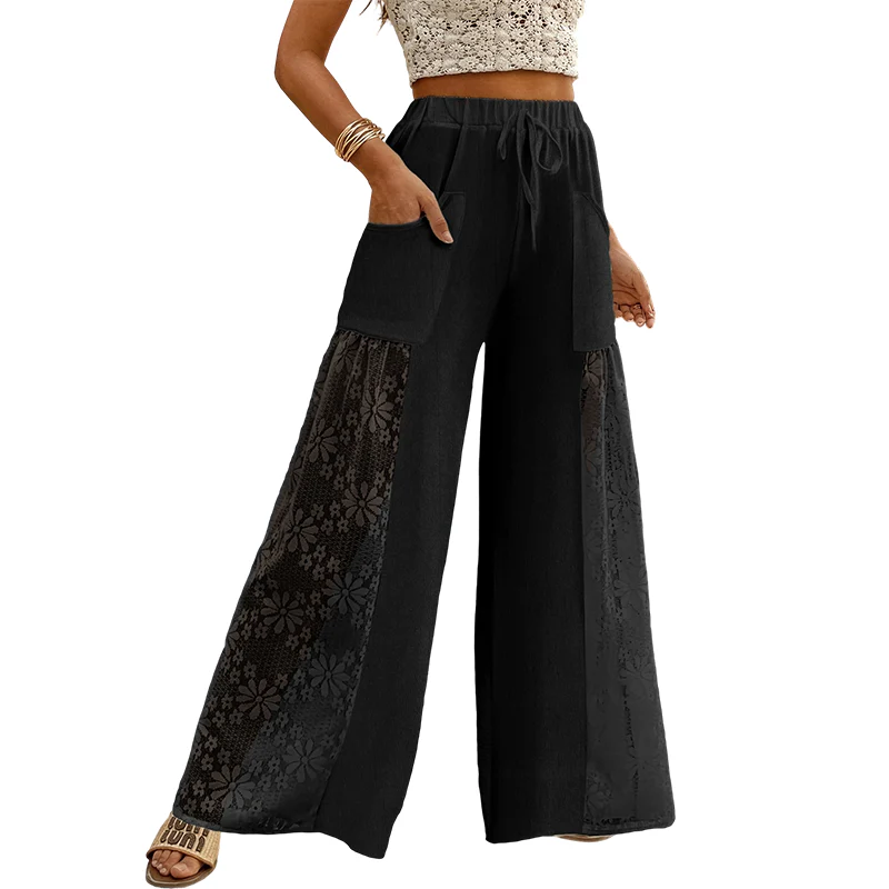 Qerina - Pantaloni Con Delicati Inserti in Pizzo Floreale - Image 2