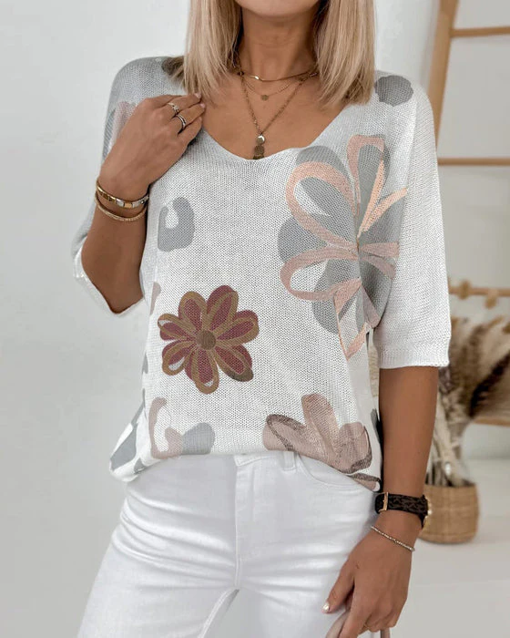 Qinza - Top a Fiori In Maglia - Image 2