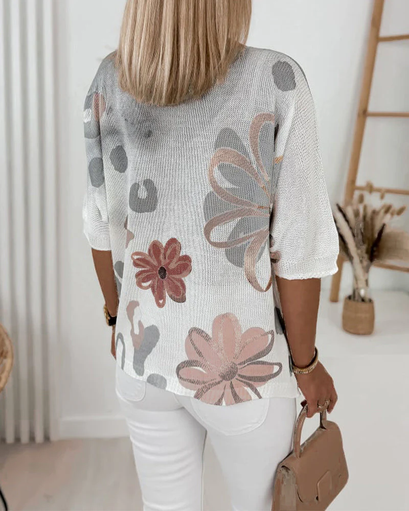 Qinza - Top a Fiori In Maglia - Image 4
