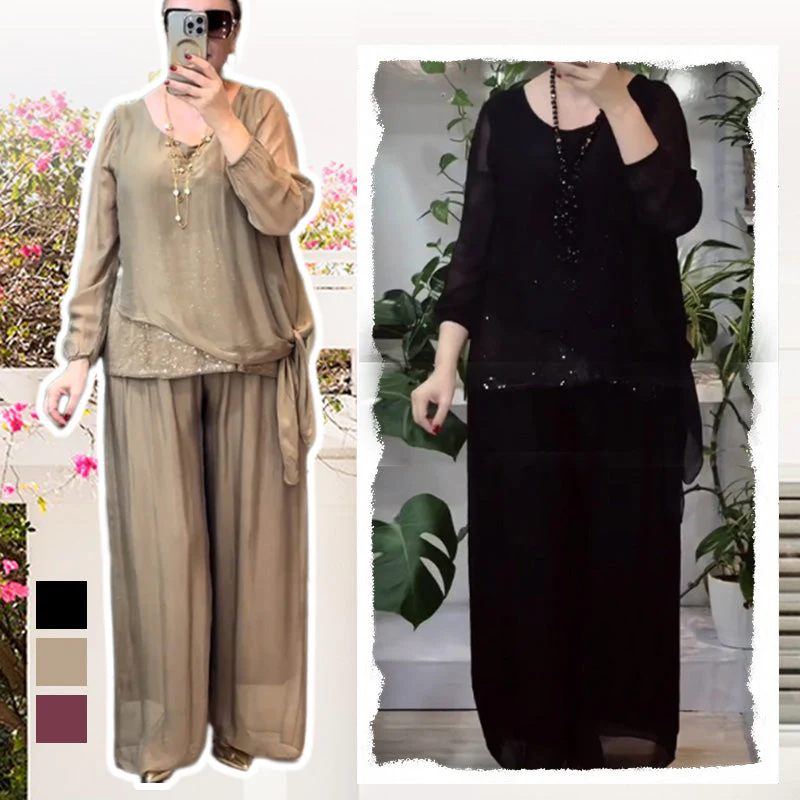 Quirinia - Completo con Blusa con Paillettes e Pantaloni a Gamba Larga - Image 6