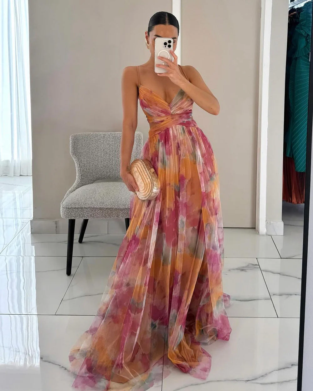 Qyn - Splendido Maxi Abito Con Stampa Floreale
