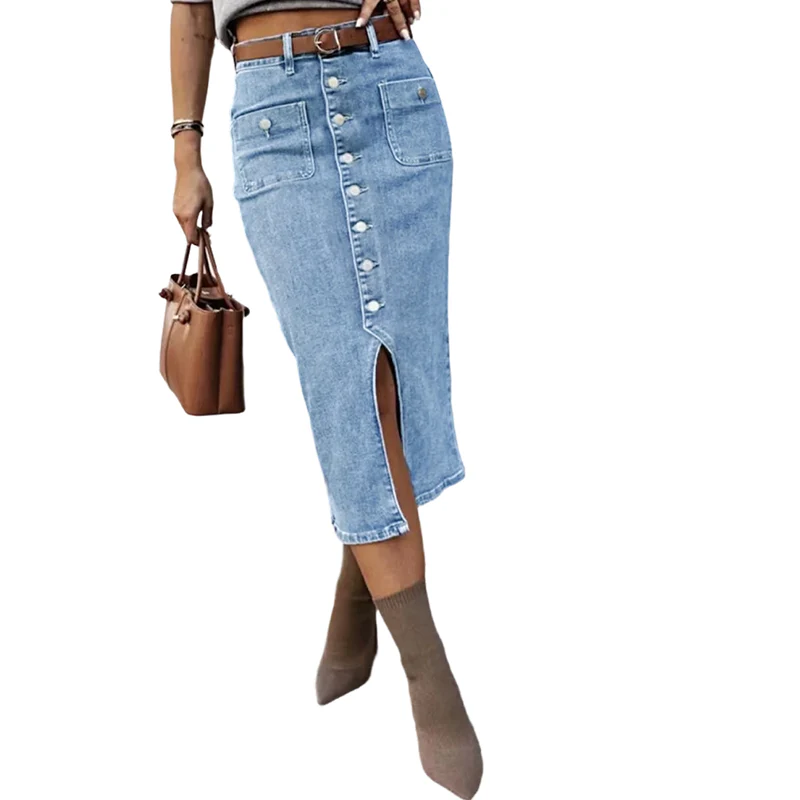 Ralisia - Gonna in Denim a Vita Alta Con Bottone - Image 2