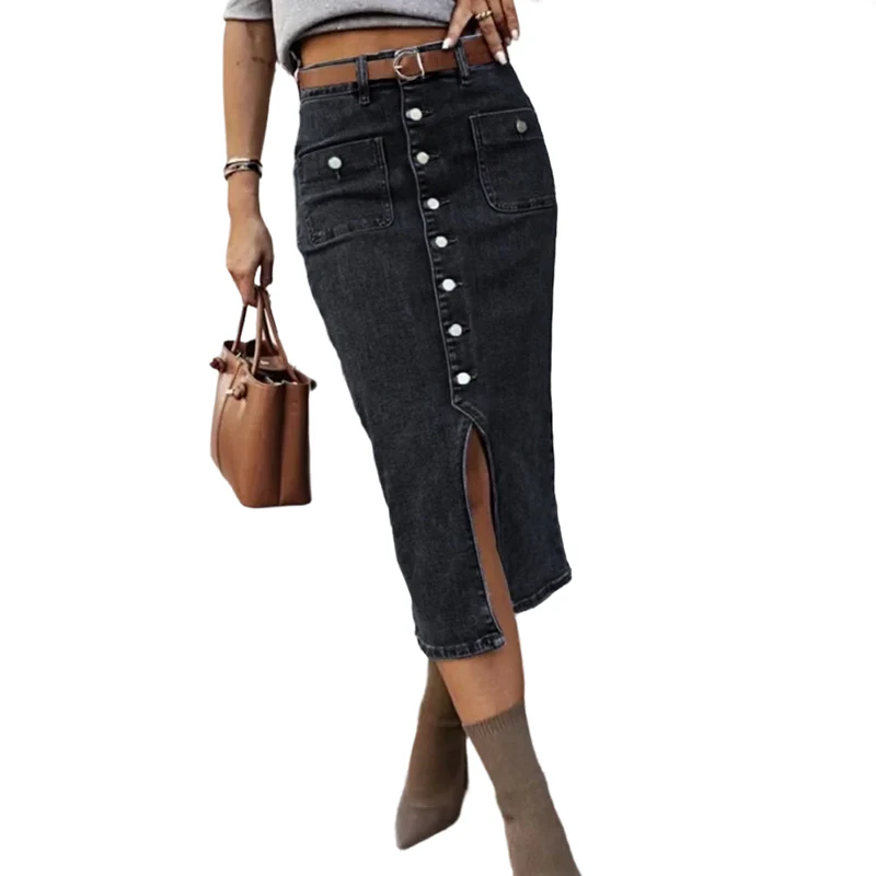 Ralisia - Gonna in Denim a Vita Alta Con Bottone - Image 3