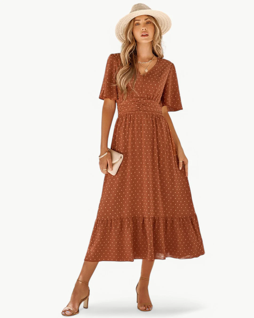 Rameena - Elegante Abito Con Scollo A V E Maniche Corte