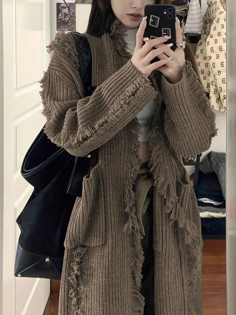 Ramziya - Elegante Nappa Lunga Cardigan Con Tasca - Image 16