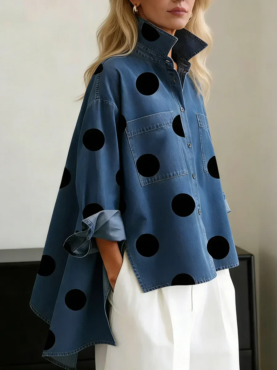 Ranulya - Elegante Top Con Stampa a Pois Artistica
