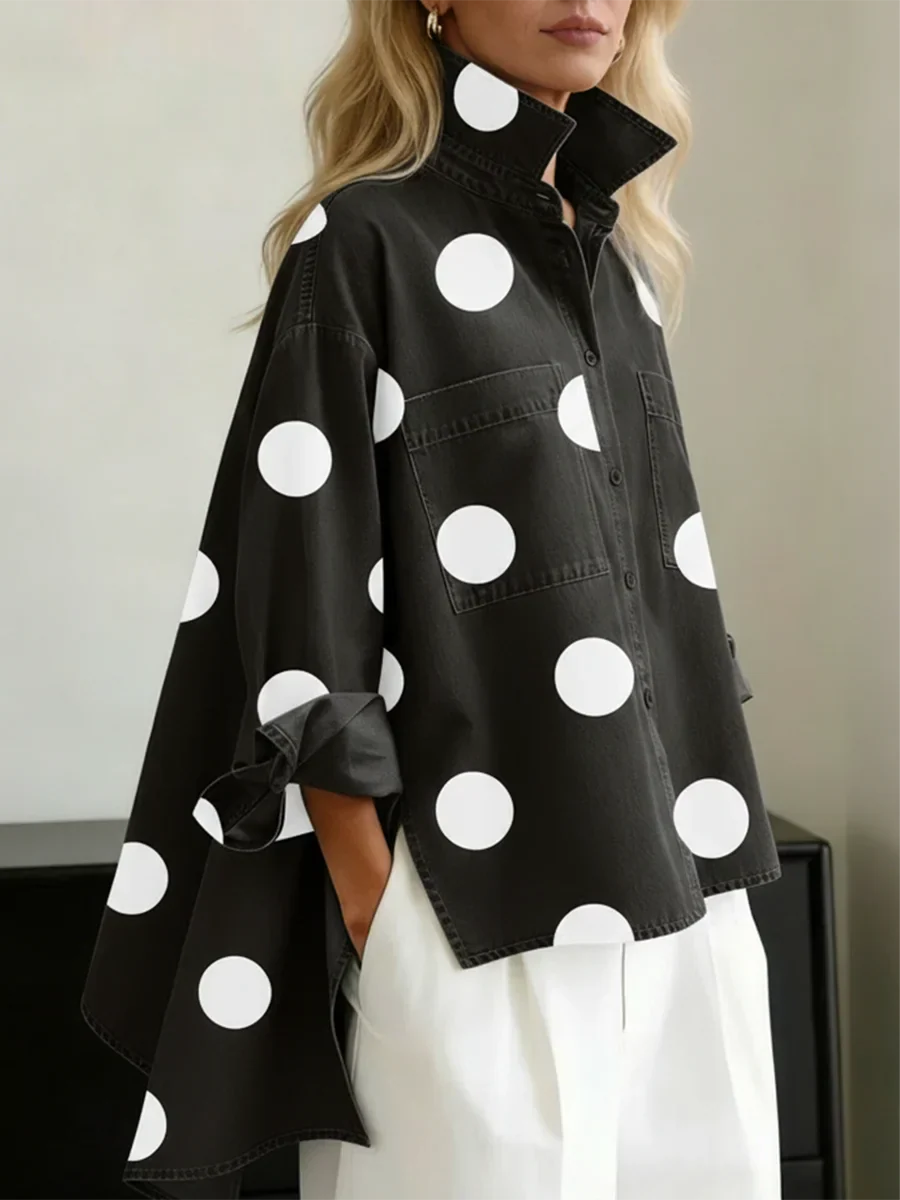 Ranulya - Elegante Top Con Stampa a Pois Artistica - Image 2