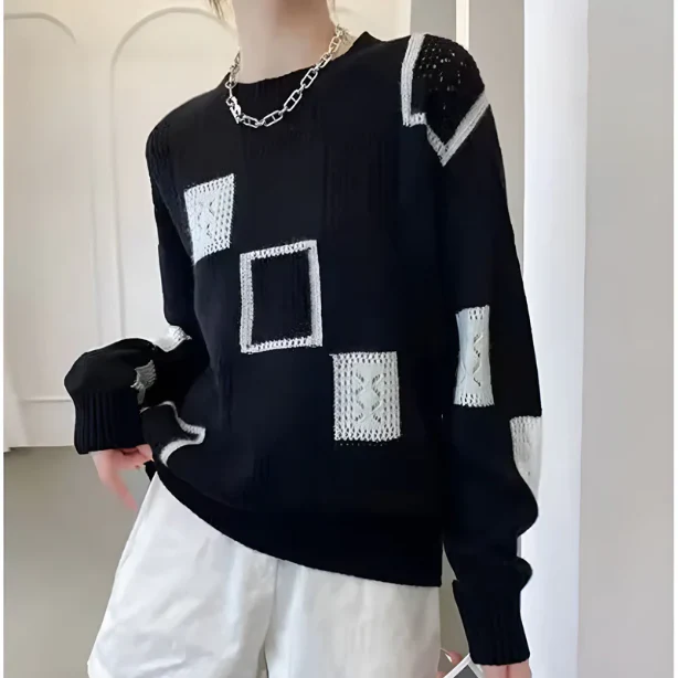 Raschele - Maglione Lavorato A Maglia Con patchwork Geometrico - Image 5