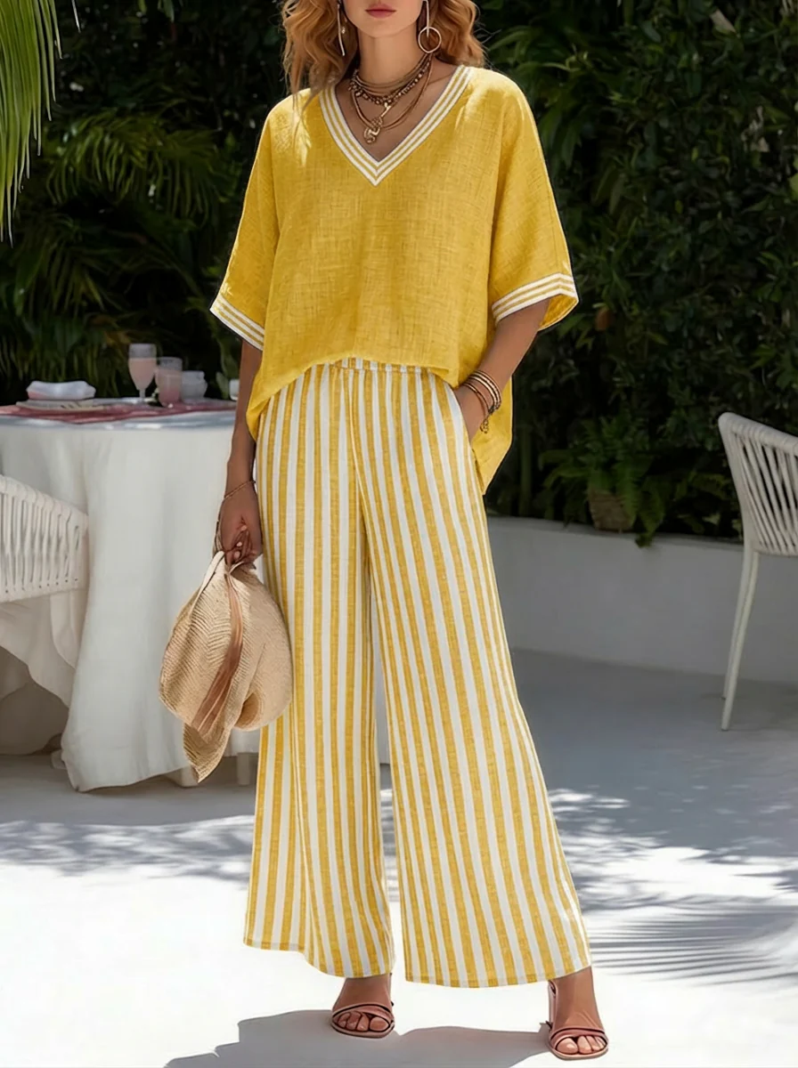 Rashika - Set Elegante e Casual in Misto Lino e Cotone a Righe - Image 4