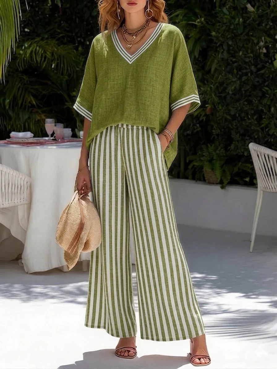 Rashika - Set Elegante e Casual in Misto Lino e Cotone a Righe - Image 5