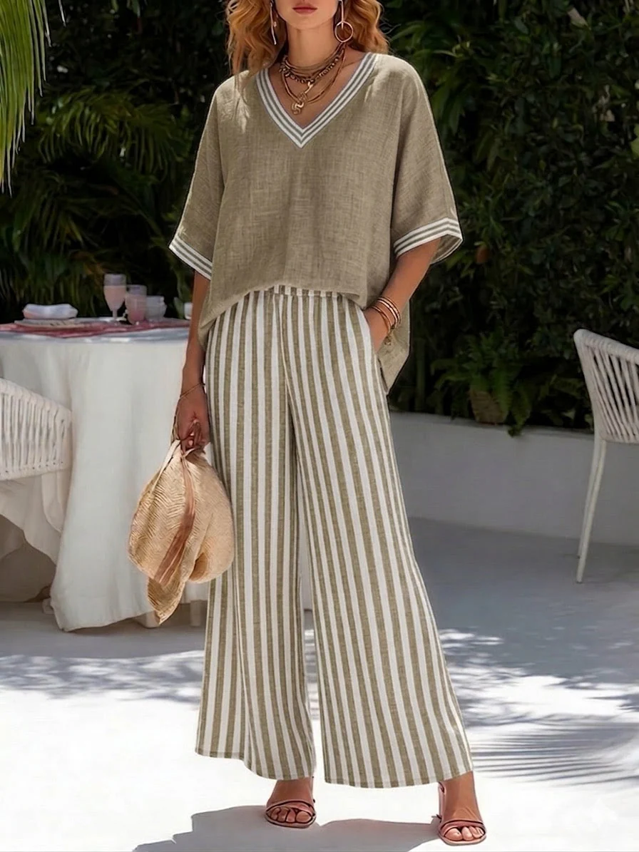 Rashika - Set Elegante e Casual in Misto Lino e Cotone a Righe - Image 6