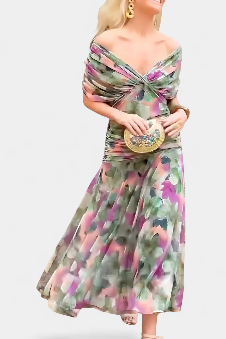 Rawan - Abito Lungo Con Spalle Scoperte In Chiffon - Image 10
