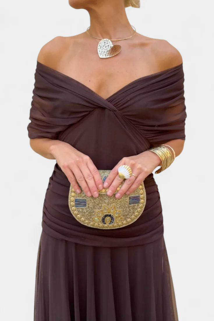 Rawan - Abito Lungo Con Spalle Scoperte In Chiffon - Image 3