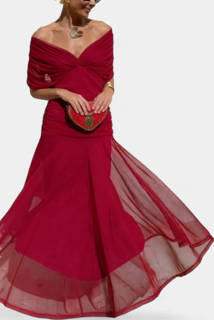 Rawan - Abito Lungo Con Spalle Scoperte In Chiffon - Image 8