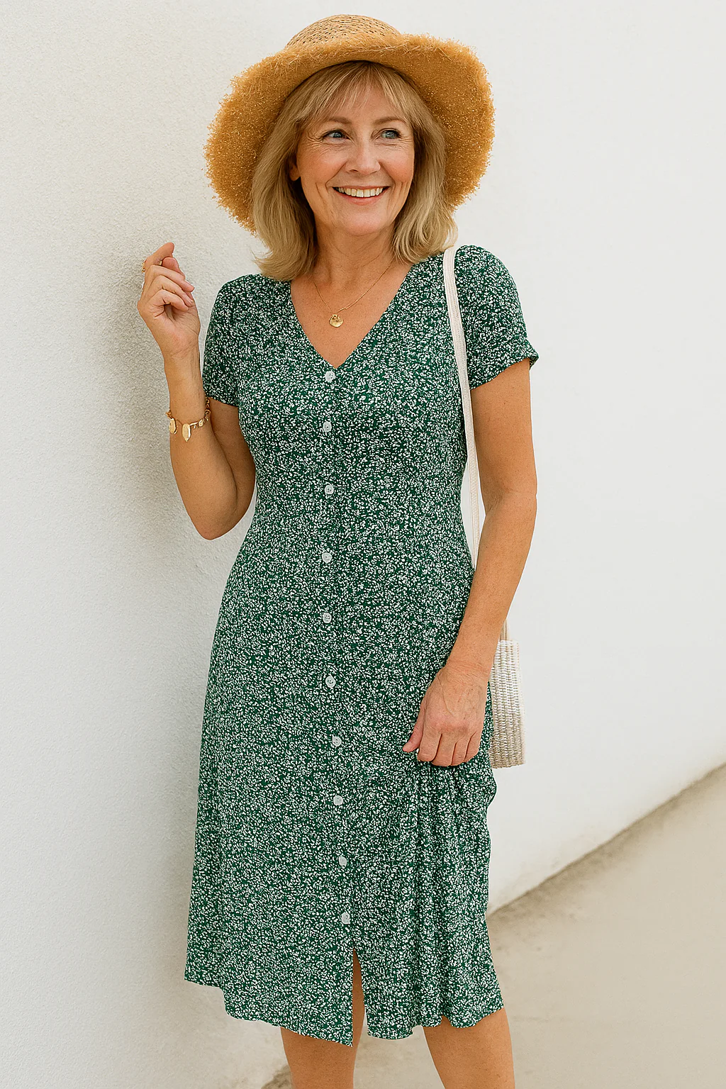 Rayella - Abito Midi Con Scollo a V e Bottoni