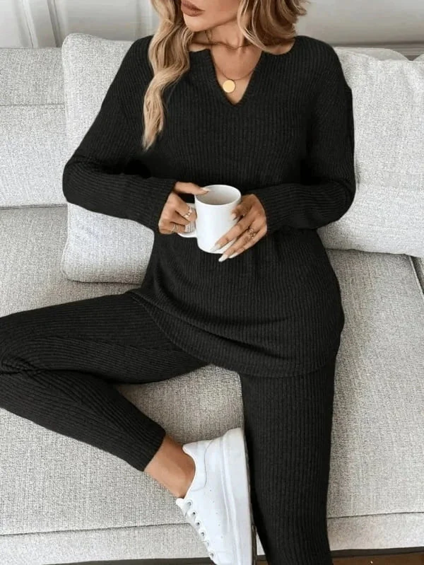 Renfri - Set Casual Composto Da Maglietta a Maniche Lunghe In Maglia e Leggings - Image 3