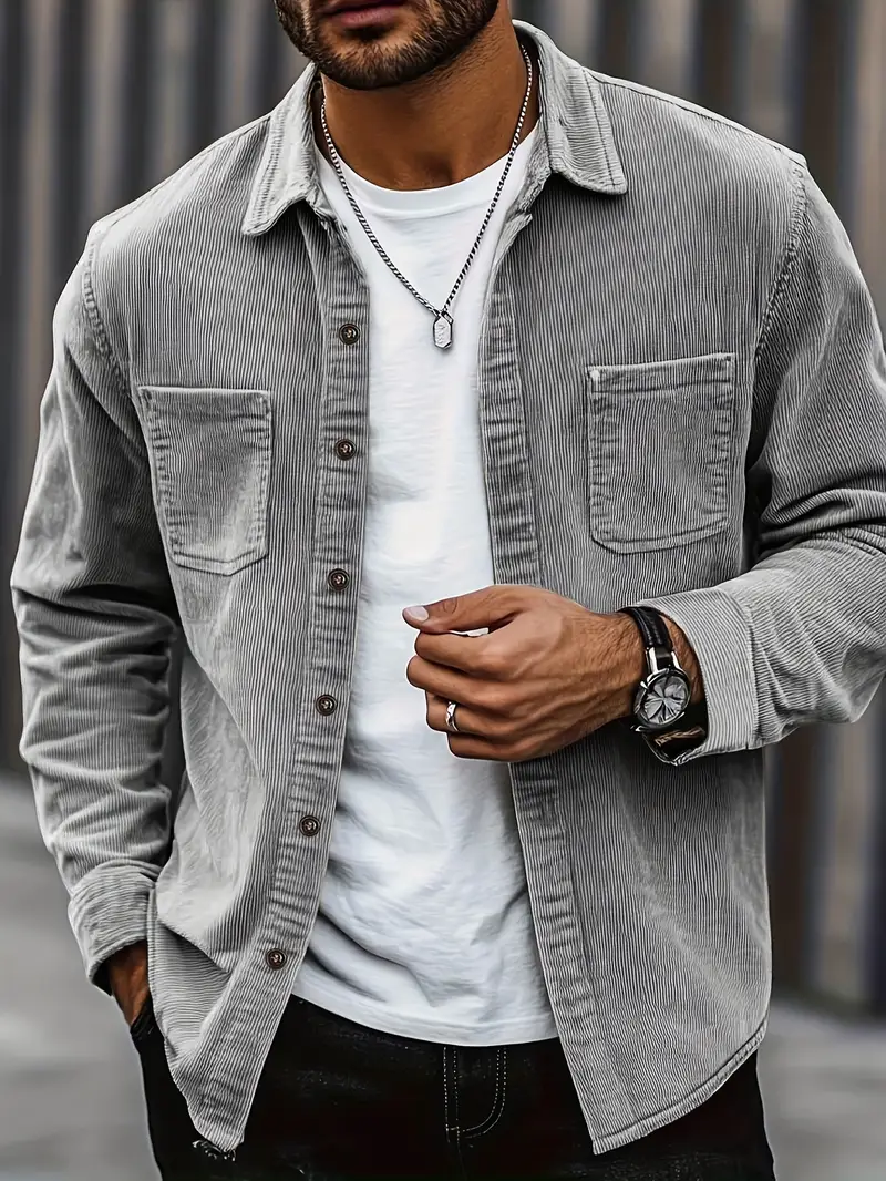 Rickey - Camicia Pulsante-Up Casuale In Velluto A Coste